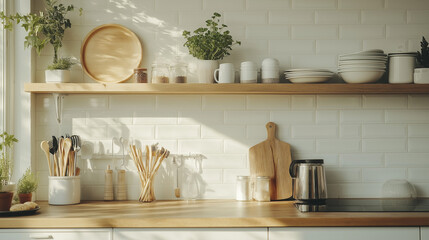 Eco-Friendly Kitchen with Sustainable Items like Bamboo Toothbrushes, Stainless Steel Straws, and Beeswax Wraps