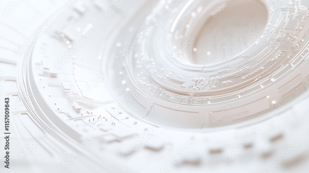 Aufkleber abstract white circular technological design with concentric rings and intricate details.