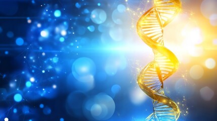 Obraz premium Abstract DNA strand on blue sparkling background.