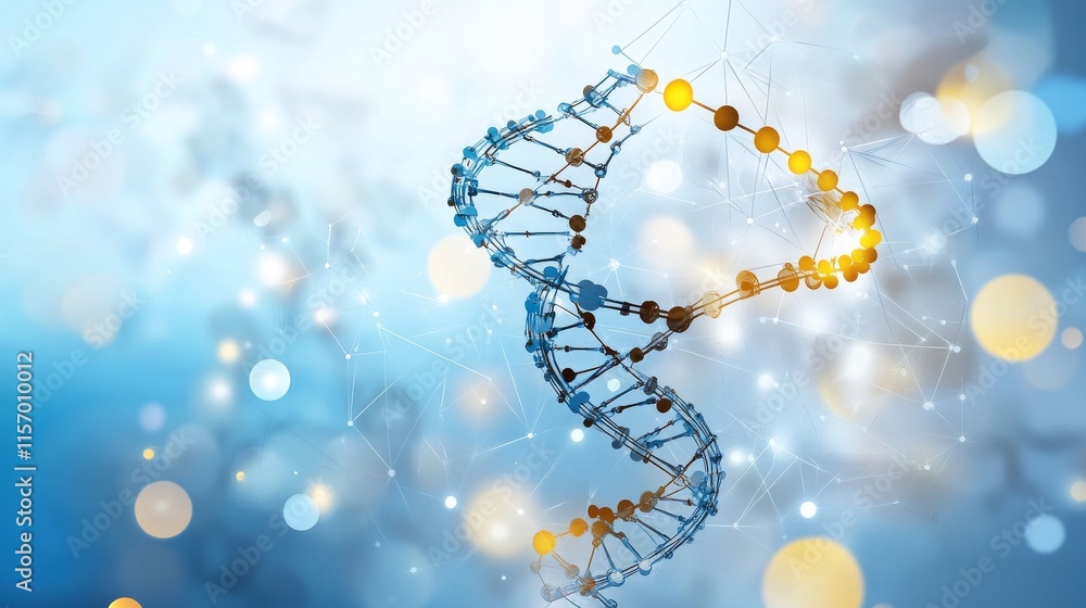 Poster abstract dna structure with glowing elements.