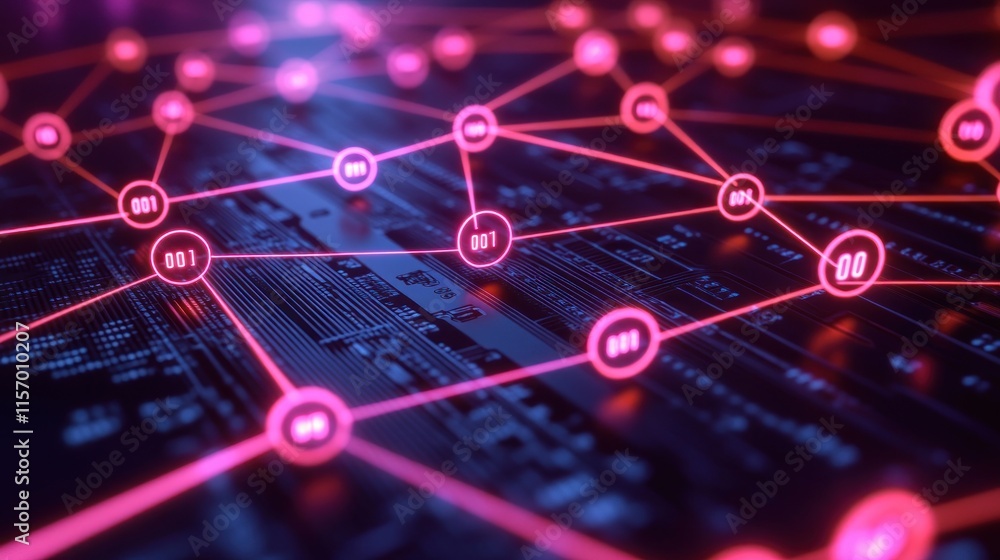 Poster Abstract network connection nodes glowing on a circuit board.