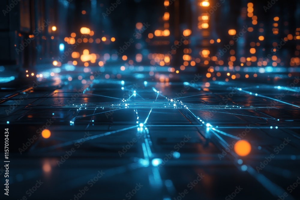Poster abstract glowing network grid pattern on futuristic surface.