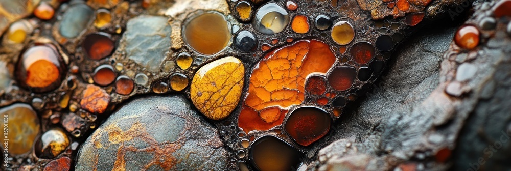 Poster Close-up of colorful, polished stones with various sizes and shapes, showcasing intricate textures and patterns.