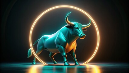 Pastel 3D Cartoon Bull Silhouette Golden Ring Taurus Zodiac Sign