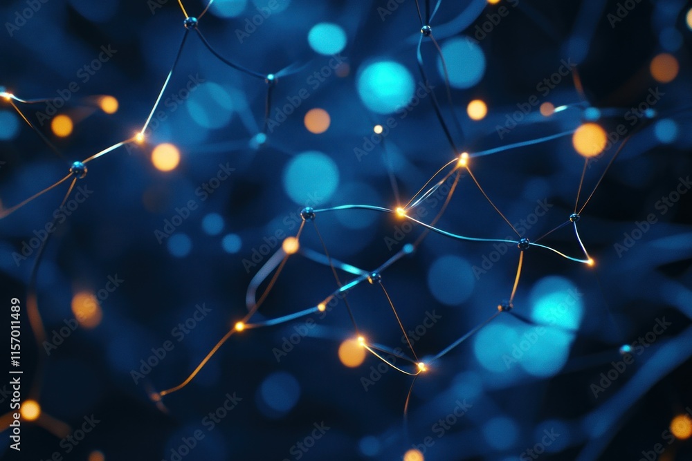Poster Abstract network with glowing nodes and connections.
