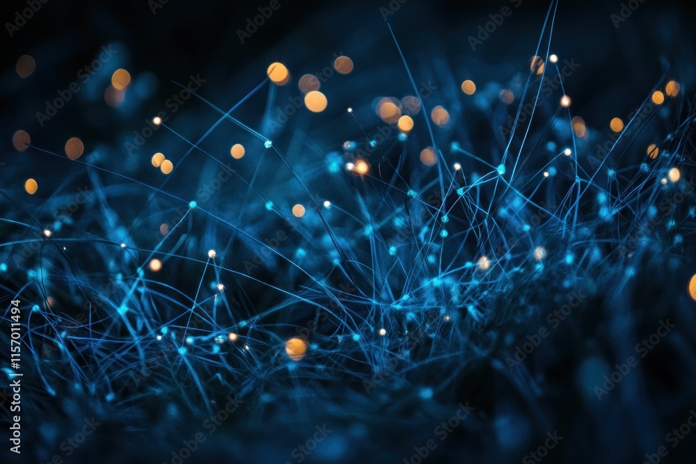 Poster Abstract blue glowing lines and dots forming a network structure.