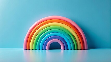 Obraz premium Pastel Blue Minimalist Background with Abstract Rainbow Shapes - Stock Photo