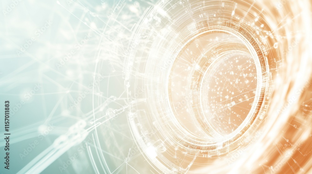 Poster Abstract technology background with glowing concentric circles and network connections.