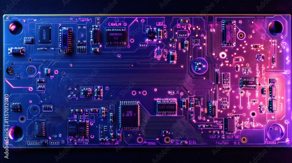 Aufkleber close-up of a vibrant circuit board with glowing components.