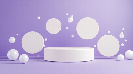 Three podiums with circular shapes on a purple background, in a minimalistic style.