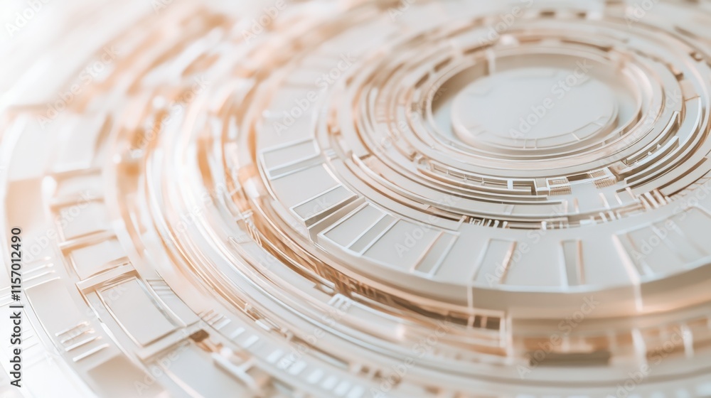 Poster Abstract white circular technological design with concentric rings and intricate details. (1)