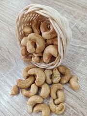 Cashew nut on the wooden table