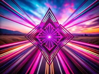 Pink & Violet Geometric Speed Lines: Tilt-Shift Arrowhead Border Frame, Logo, Tattoo Design