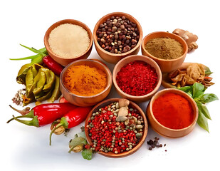 food and spices isolated on white background cutout