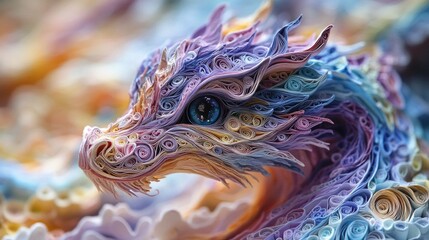 Colorful quilling art: intricate paper dragon design with vibrant details. Happy Chinese New Year