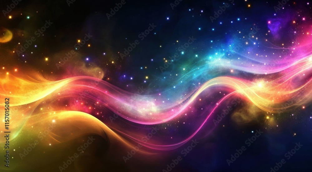 Aufkleber a beautiful abstract background with colorful waves and stars in the sky, creating an enchanting atm