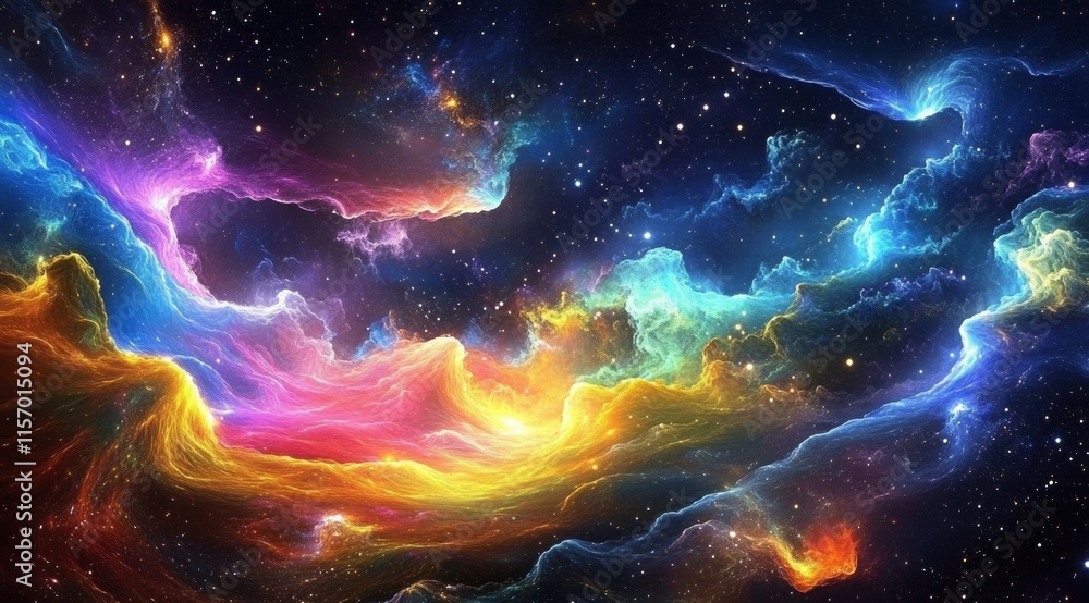 Aufkleber a beautiful abstract background with colorful waves and stars in the sky, creating an enchanting atm
