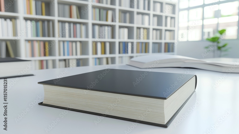 Poster close-up of a book on a table in a library.