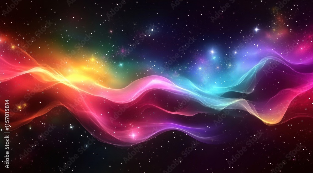Aufkleber a beautiful abstract background with colorful waves and stars in the sky, creating an enchanting atm