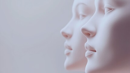 Close-up of elegant mannequin faces in profile.