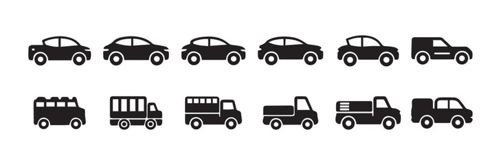 Set of car silhouette icon on white background