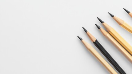 Collection of sharpened pencils on a white surface.
