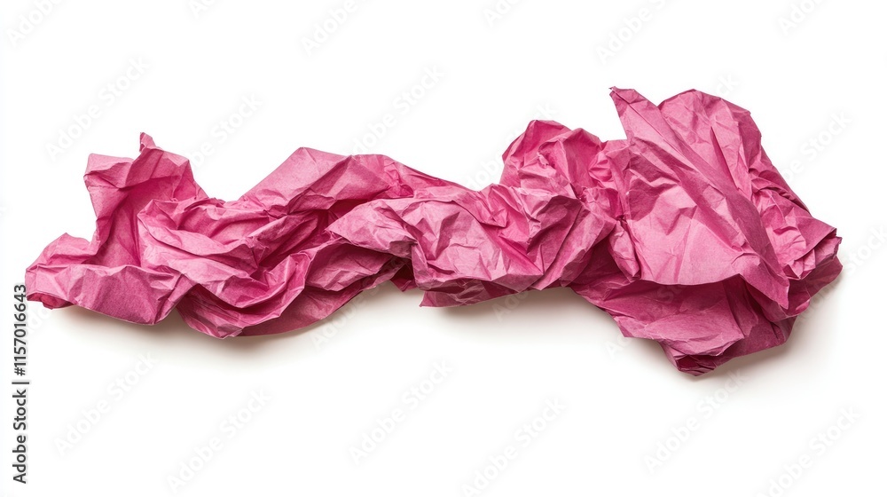 Poster crumpled pink tissue paper isolated on a white background showcasing texture and form for design and