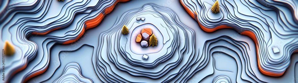 Poster map featuring a background of topographic line contours and a geographic grid