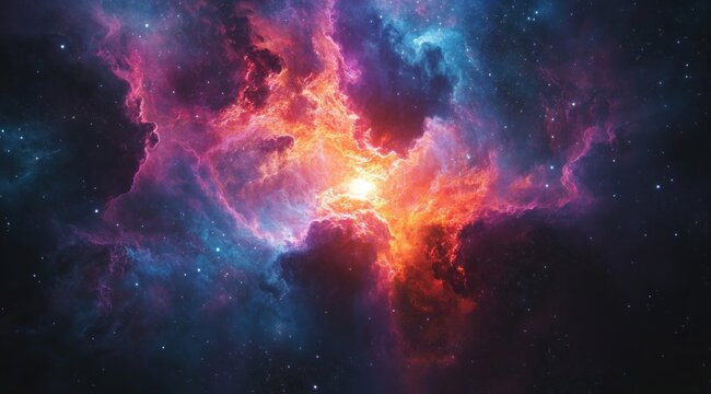 A massive, swirling nebula with multiple colors and shapes, resembling an elegant cloud formation - Powered by Adobe