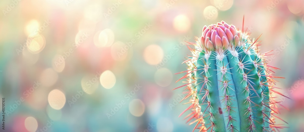 Aufkleber vibrant cactus with intricate details highlighted by a soft blurred background ideal for botanical w