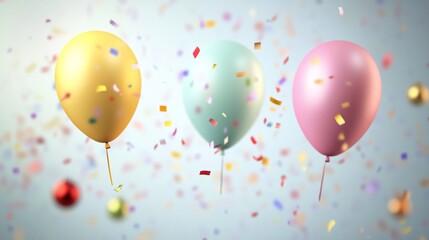 Colorful balloons with confetti background.