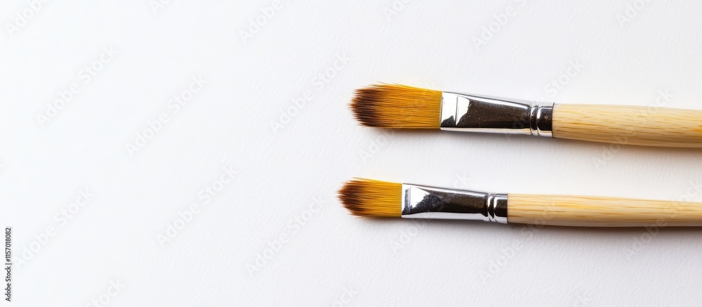 Poster elegant display of two small paint brushes on a clean white surface highlighting minimal art design 