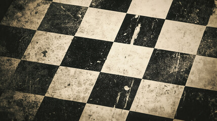 Fototapeta premium top view on old vintage checkerboard pattern scratches surface texture background