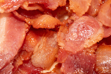 Close Up of Bacon Meat Slices Juicy Pork