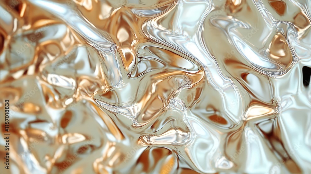 Aufkleber abstract metallic texture with fluid reflections and intricate ripples in warm tones of gold and sil