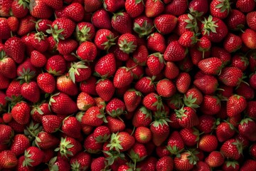 Garden strawberry texture background, strawberry fruits pattern, many strawberries mockup, ripe berries
