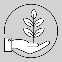 Open Hand Holding Plant Line Drawing Icon.