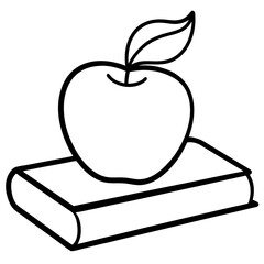 Apple on Book Line Art Vector Illustration