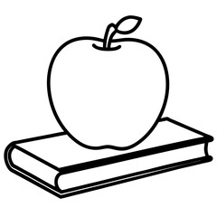 Apple on Book Line Art Vector Illustration