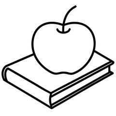 Apple on Book Line Art Vector Illustration