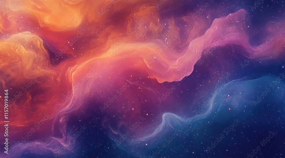 Canvas Prints colorful background with abstract waves and stars, a space nebula effect, soft glowing color