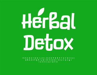 Vector Healthy template Herbal Detox. White Minimal style Font. Funny Handwritten Alphabet Letters and Numbers set.