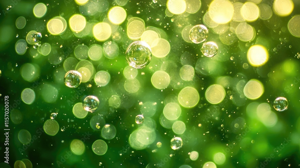 Aufkleber sunlight sparkling through clear green water creating underwater bubbles and bokeh effects in an enc