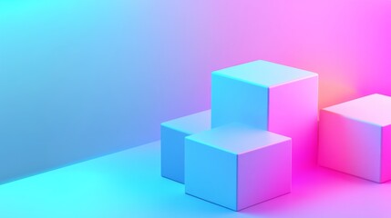 Colorful geometric shapes in soft gradient background.