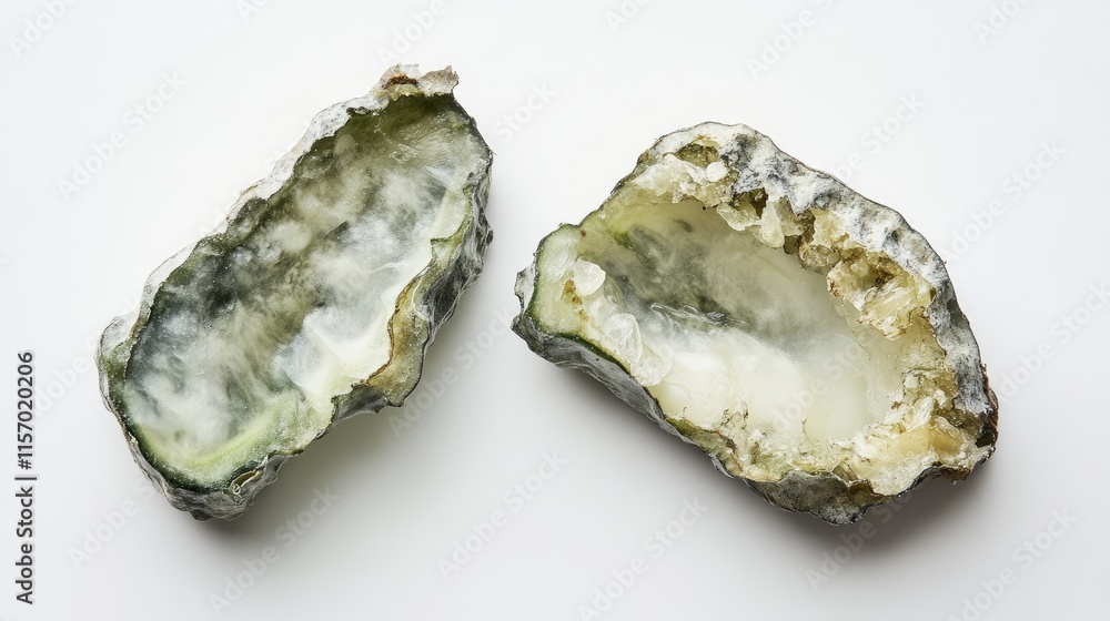 Aufkleber decayed cucumber segments showcasing texture and color details on a clean white background for food 