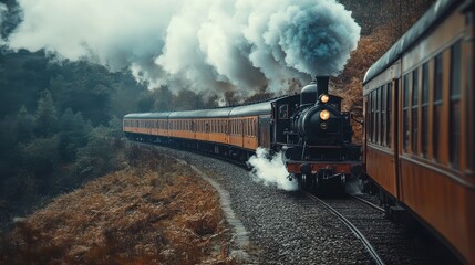 Obraz premium Majestic Steam Train Journey Through Rugged Wilderness
