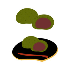 よもぎまんじゅう(こしあん)の手描きカラーイラストセット