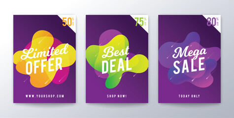 Sale flyer template set, liquid sale collection, sale poster, retail promotion, online shopping sale vector design template, abstract background.