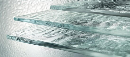 Clear glass sheets showcasing a range of thicknesses and textures for diverse architectural and design applications in modern interiors.