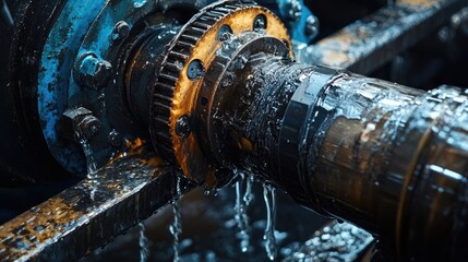 Close up of oil gear tube draining in garage showcasing modifications to an automobile cooling system for gasoline or diesel engines.